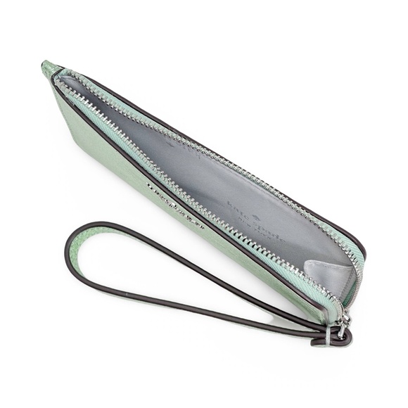Kate Spade Lucy Metallic Small L-zip Wristlet in Seawater - Picture 3 of 5